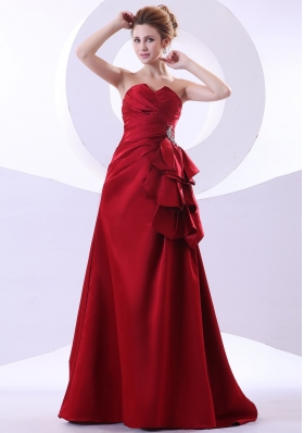 A-line Sweetheart Wine Red Prom Dress Beading