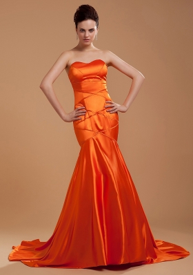 Mermaid Orange Red Prom Dress Brush Sweetheart