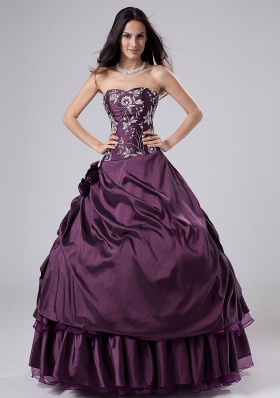 Dark Purple Ruffled Embroidery A-line Quinceanera Dresses