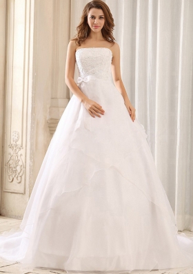 Sash and Appliques Wedding Gowns Ruffled Layers Organza