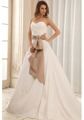 Sweetheart Wedding Dress Sash and Ruched Taffeta