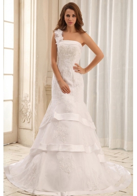 One Shoulder Mermaid Wedding Gowns Ruffled Layers