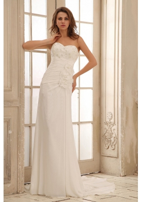 Sweetheart Beach Wedding Dress Floral Ruched Appliques