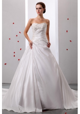 Princess Appliques and Ruch Wedding Gowns With Taffeta