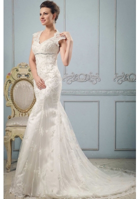 Mermaid 2013 V-neck Wedding Dress With Lace and Beading