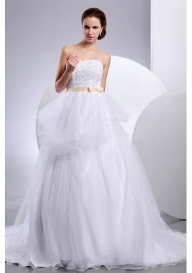 Strapless Wedding Gowns Appliques and Sash In Wedding Party