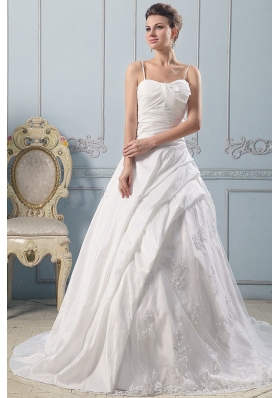 Spaghetti Straps Wedding Gowns Lace With Ruched Bodice