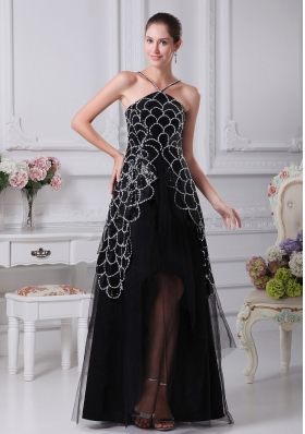 V-neck Black Beaded Decorate Shoulder Tulle Mother Dress
