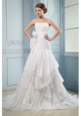 Ruching and Beading Ruffled Layers A-line Wedding Dress
