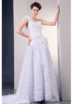 Rolling Flowers One Shoulder Special A-line Wedding Dress