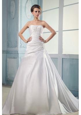 Appliques and Ruching Court Train A-line Wedding Dress