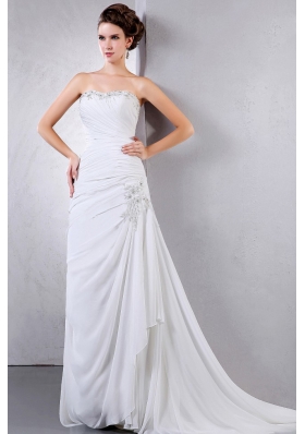 Appliques Ruching 2013 Wedding Dress Court Chiffon