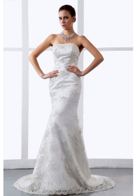 Mermaid Embroidery Lace Brush Train Bridal Dress