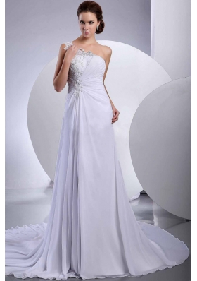 One Shoulder Chiffon Bridal Dresses Court Train