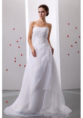 Appliques A-Line Bridal Wedding dress Brush Train