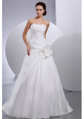 Handmade Flower Brides dresses Taffeta Court Train A-Line