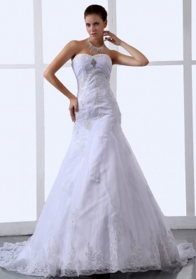 Mermaid Appliques Sweetheart Tulle Wedding Dresses Ruched