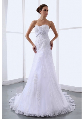 Appliques Wedding Dress Chapel Train Handmade Flowers