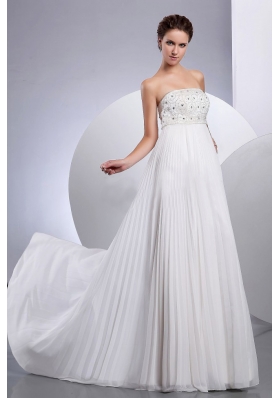 Pleated Beaded Empire Wedding Dresses Chiffon Strapless