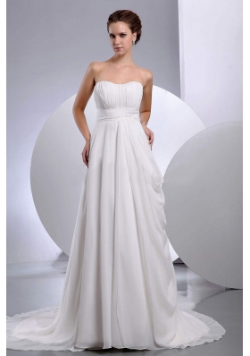 Chiffon Ruched Court Train Wedding Dress Strapless