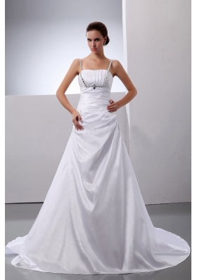 Spaghetti Straps Wedding Gown Dress Taffeta Beading