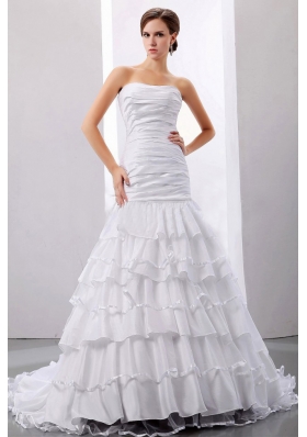 Mermaid Layered Ruffles Wedding Dresses Ruched Strapless