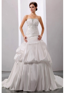 Beading A-Line Strapless Wedding Bridal Dress Taffeta