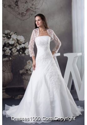 A-line Appliques White Jacket Brush Train Wedding Dress