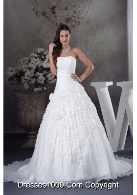 A-line Wedding Dress With Ruching Strapless Court Train