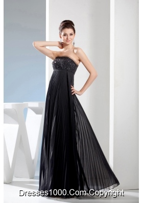 Beading long Black Strapless Empire Prom Dress With Natural Waist