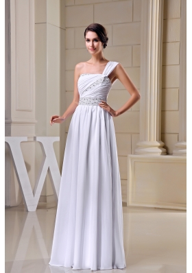 One Shoulder Beading Ruching Chiffon Prom Dress