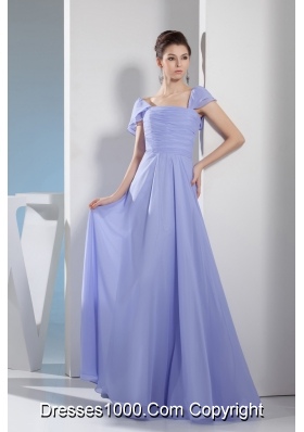 Ruching Empire Square long Prom Dress with Cap Sleeves