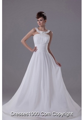 Scoop Neck Beading Princess Wedding Dress With Cross Criss Back