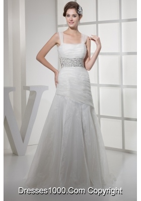 Square Neck Beautiful Beading Long Princess Wedding Dress