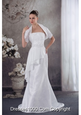 Strapless Column Jacket Beading Appliqes Wedding Dress