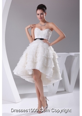 A-line / Princess Ruffled Layers Knee-length Sash Wedding Dress