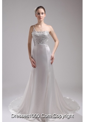 A-line One Shoulder Sequins Beading Wedding Dress