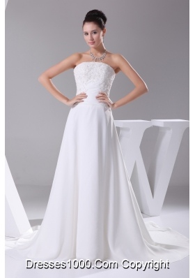 A-line Strapless Lace Court Train Wedding Dress