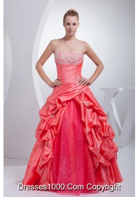 A-line Watermelon Red Pick-ups Appliques Quinceanera Dress