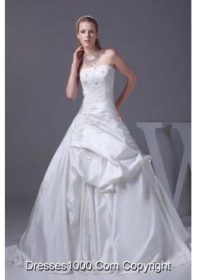 Appliques A-line Court Train Strapless Wedding Dress