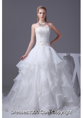 Appliques With Beading Strapless Ruffles A-line Wedding Dress
