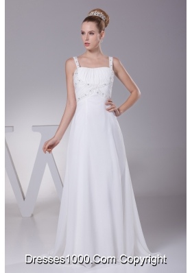 Beading and Ruching Straps Empire Long Wedding Dress