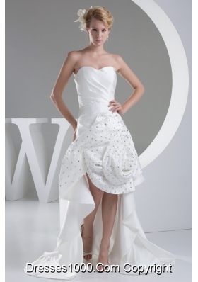 Beading Hand Made Flower Sweetheart High-low Wedding Dress
