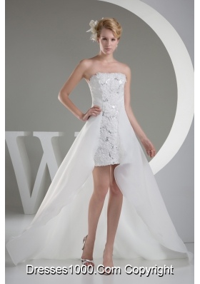 Discount Hand Made Flowers High Low Strapless Prom Dress