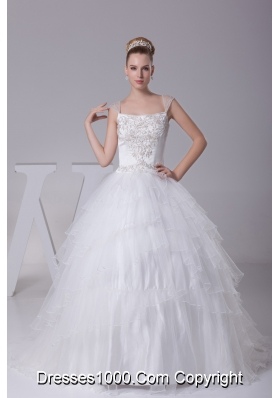 Embroidery Ball Gown Court Train Square Wedding Dress
