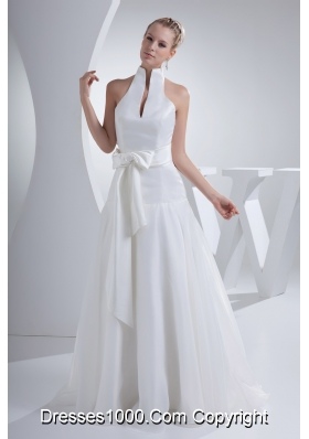 Halter Top Sash A-line Organza Wedding Dress