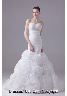 Hand Made Flowers Sweetheart Mermaid / Trumpet Wedding Dress