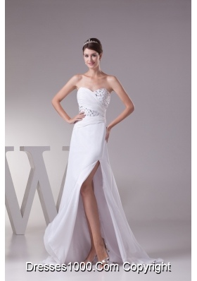 High Slit Fashionable Beaded Sweetheart Empire Prom Dress
