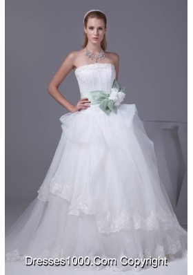 Lace Sash With Hand Made Flower A-line Wedding Dress