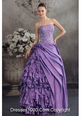 Lavender Ruffles Hand Made Flowers Embroidery Quinceanera Dress